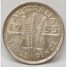 AUSTRALIA 1955 . THREEPENCE . CHOICE UNCIRCULATED